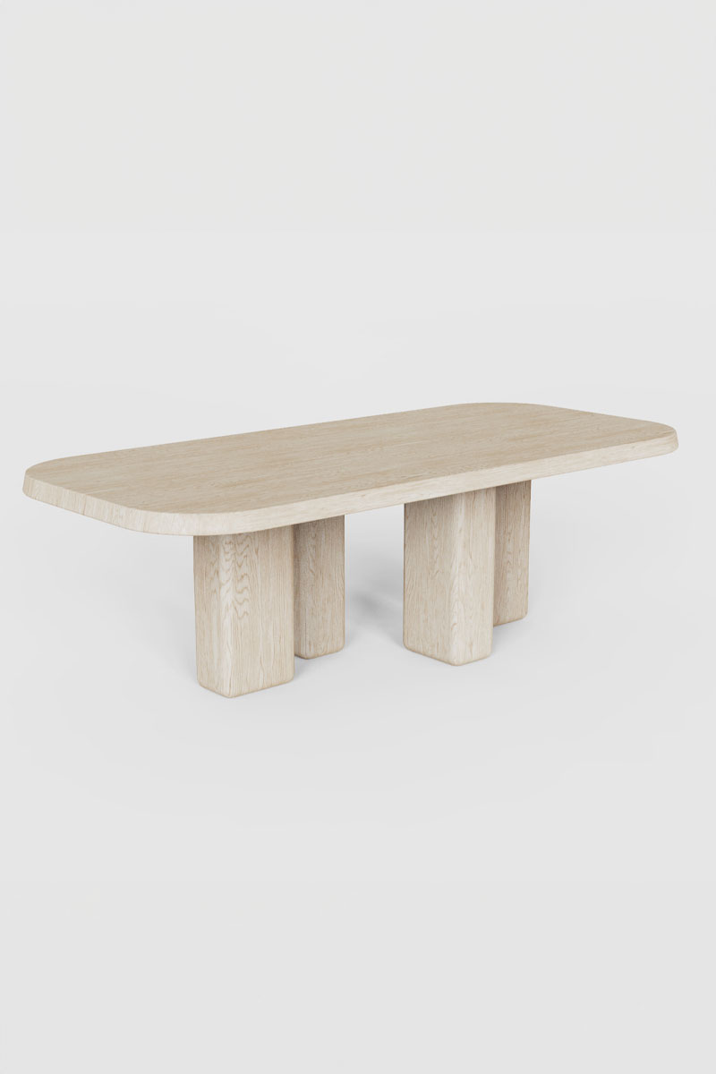 Custom bleached oak finish dining table 3d rendering