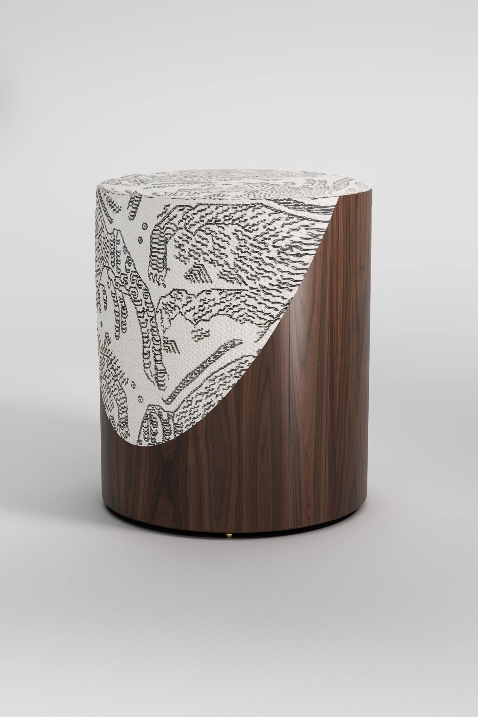 Custom ottoman stool upholstered in Dedar Tiger Mountain