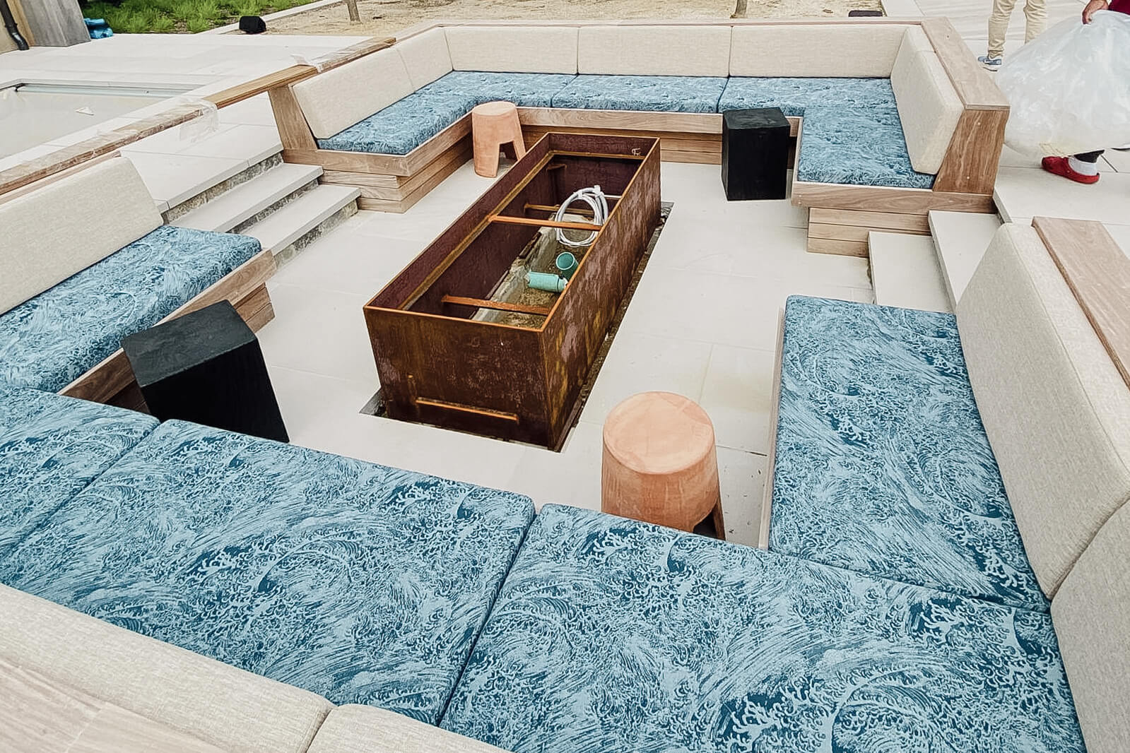 Custom made outdoor sofa cushions for Southampton New York project